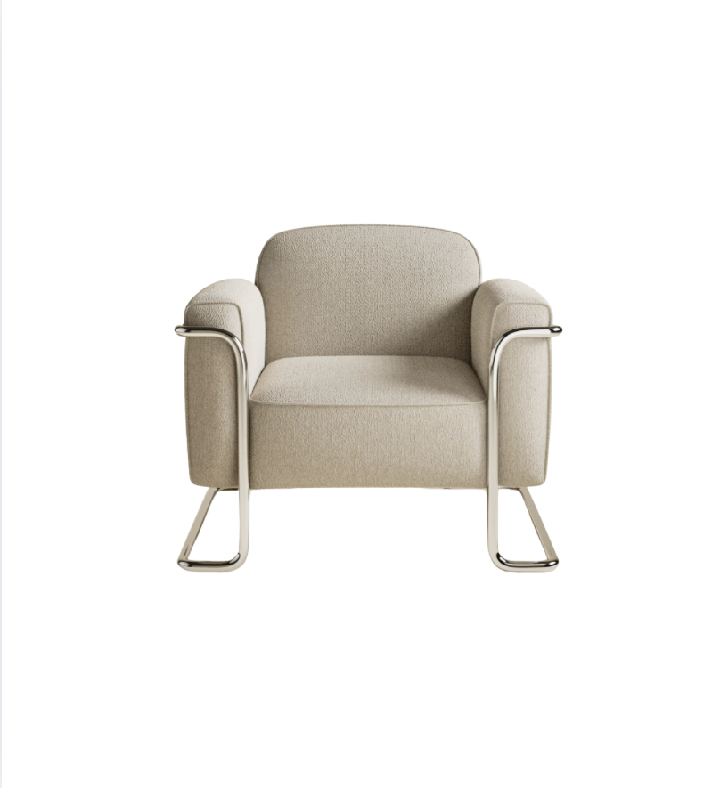 Chrome-Framed Soft White Accent Chair